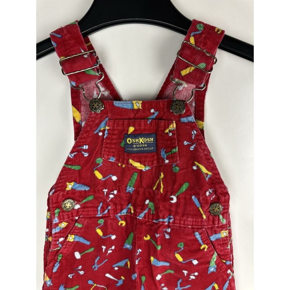Vintage OshKosh B'Gosh Bib Overalls Red Corduroy Toolbox Tools USA Made 18 Month - Picture 10 of 16